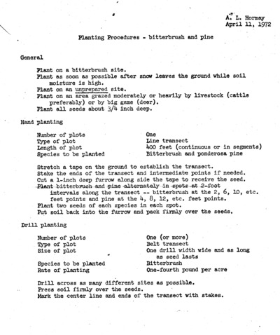 Field tests: Purshia tridentata and Pine Planting, Description of Planting Procedures