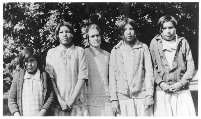Marie Bull Chief, Lucy He Does It, Margaret He Does It, Stella He Does It, Mrs. B.J. Kessels, Crow Absorkee Apsaalooka, St. Marys Catholic School, Montana