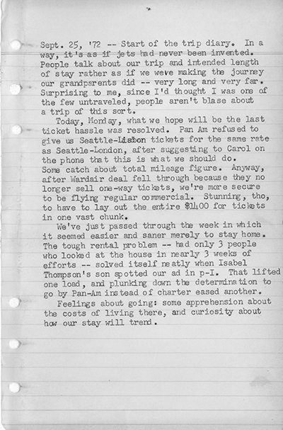 Ivan Doig - London trip diary, 1972-1973