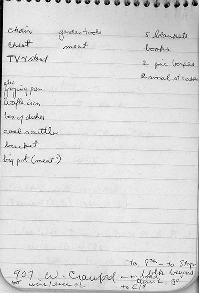 Ivan Doig's notebook from funeral trip to Montana, 1974