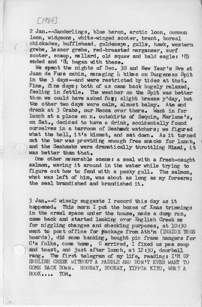 Ivan Doig diaries, 1984