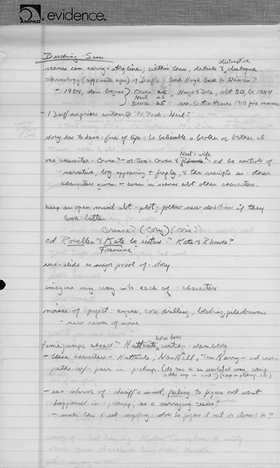 Yellow pad with notes for Bucking the Sun (cont.)