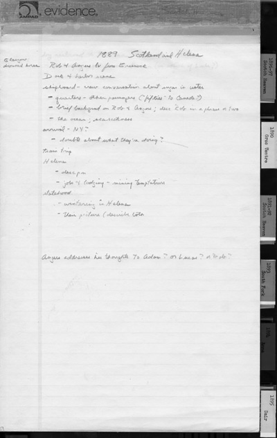 Yellow pads with notes for Dancing at the Rascal Fair [F09]