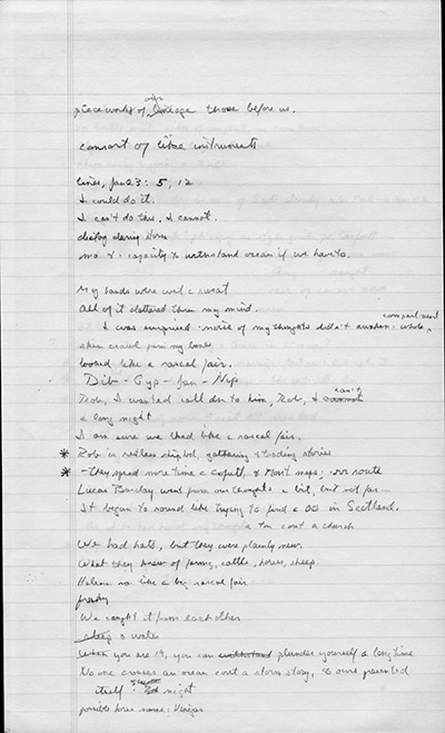 Yellow pads with notes for Dancing at the Rascal Fair (cont.) [F11]