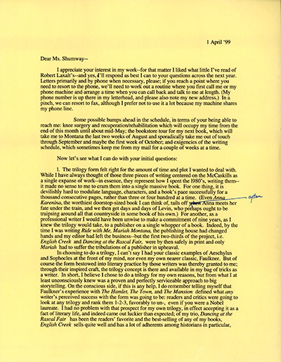 English Creek and Trilogy - Vinta Shumway questions