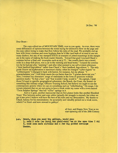 Mountain Time - copyedited version of manuscript, transmittal notes