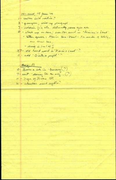 Prairie Nocturne - reread comments and early versions of scenes