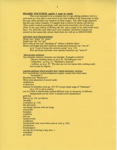 Prairie Nocturne - copy editing quirks