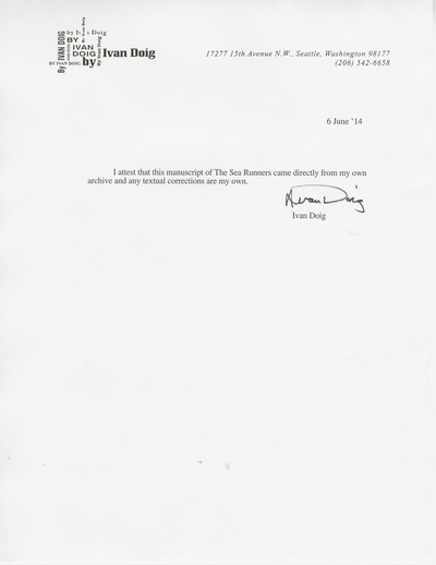 The Sea Runners - original manuscript in clam shell box