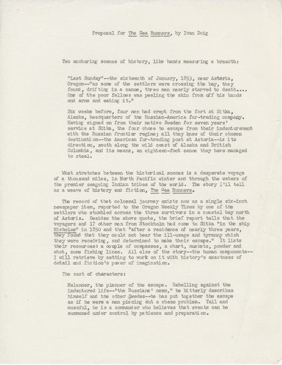 The Sea Runners - proposal, research, checking copies
