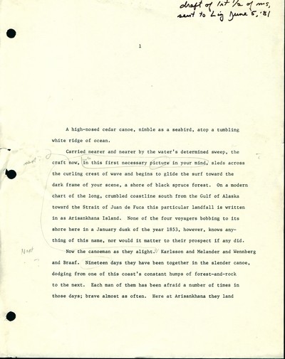 The Sea Runners - original first half of draft with edits, pp. 1-127