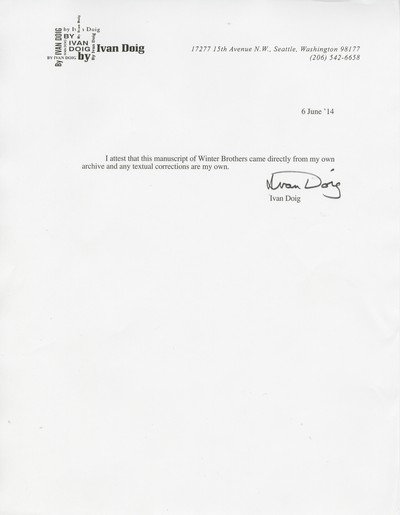 Winter Brothers - original manuscript in clam shell box