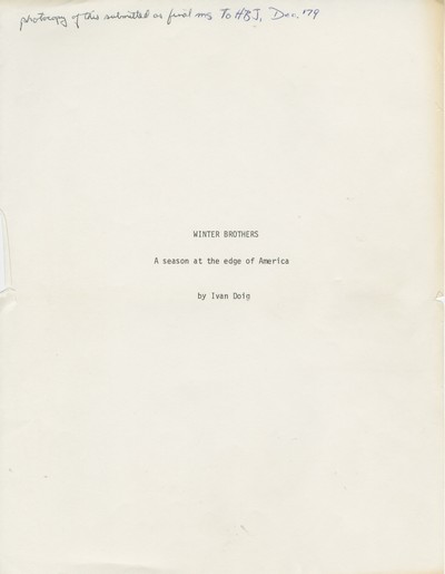 Winter Brothers - photocopy of original manuscript submitted December 1979