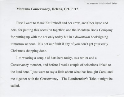 Short talks-Montana Conservancy, Helena - October 7, 2012