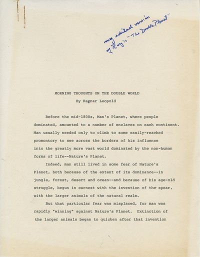 Silen, Roy and Ivan Doig. Double Planet correspondence