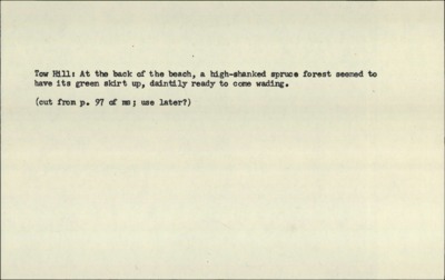 The Sea Runners (cont.)--Tow hill