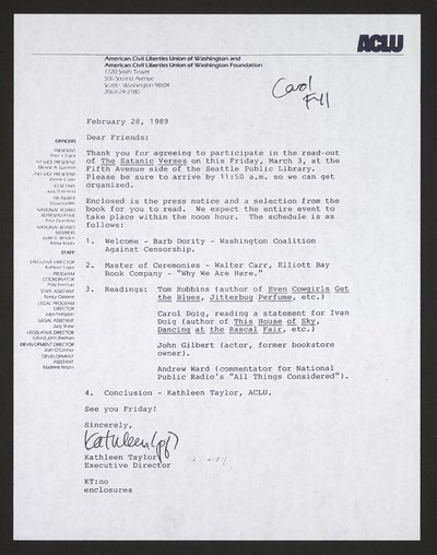 Anti-censorship statements by Rushdie & Montana legislature