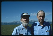 Ivan Doig and Richard Maxwell Brown in front of mountain range