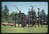 Abstract wooden art and truck in Quebec, Canada