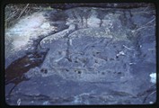 Swan carved in rock at Leadbetter Point State Park in Washington (zoomed out)