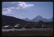 Grand Tetons from Mount Woodring to Window Peak behind a parking lot