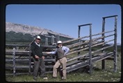 Tom Chadwick and Ivan at loading chute west of Parocai's cabin