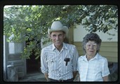 Dick and Hazel Gibson standing outside their home at Winter Ranch (left)