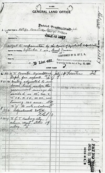 General land office documents - Doig homestead near Sixteen, Montana