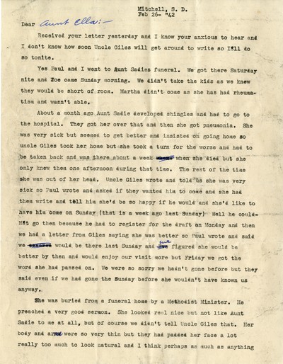 Letter addressed to T.A. Ringer, 1942