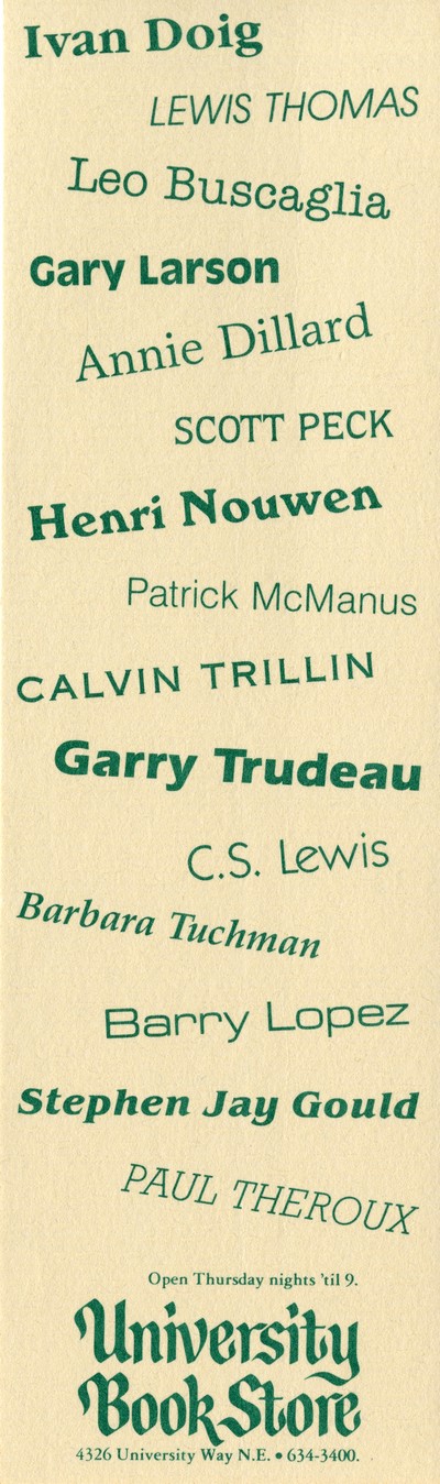 University Bookstore author bookmark
