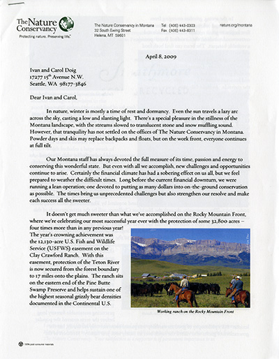Nature conservancy of Montana tour-June 2002 and 2003, 2003-2009 information