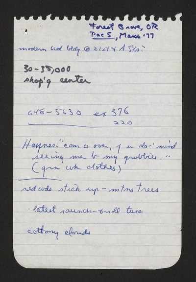 Selected notes and letters for magazine articles