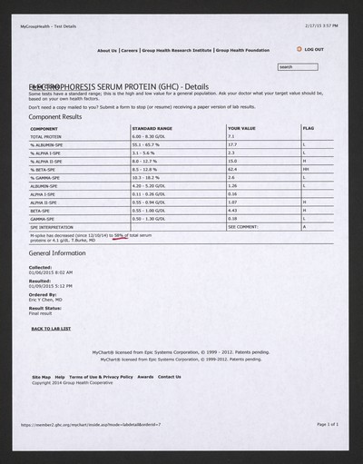 Electrophoresis serum protein