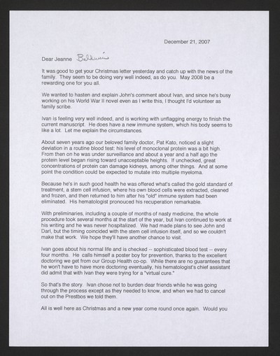 Dr. Ginsburg MGUs into active Myeloma-November 2006-December 2008