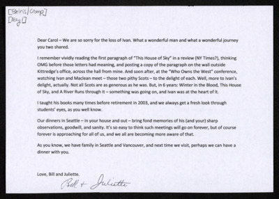 Condolence letters, May 2015
