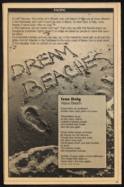 Assorted newspaper clippings by Ivan Doig; one clipping by Carol Doig