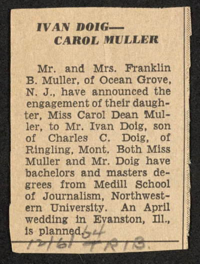 Correspondence: wedding announcement, paperback, letters from Carol, Ivan letter, 1964-1983