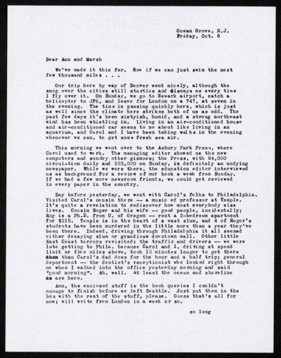 Carbon copies of letters from London - October, 1972 to June, 1973