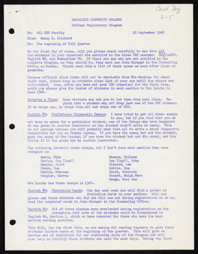 Carol Doig: College miscellaneous & memorabilia, Shoreline Community College