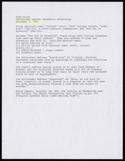 Mass Media and Society course assignments, Shoreline Community College