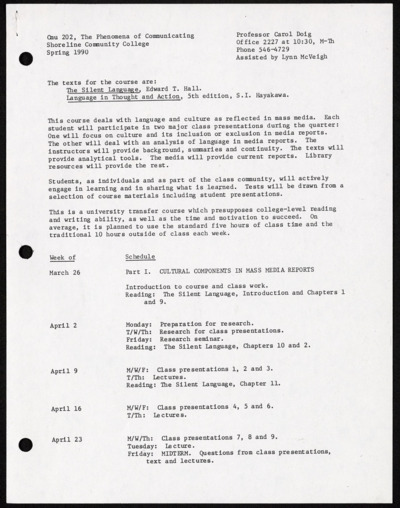 Semantics, examples for communication course, Shoreline Community College