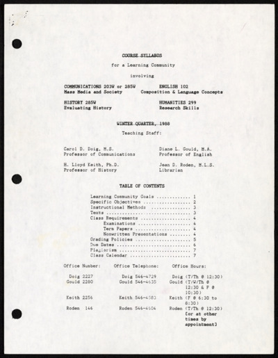 Learning Community course materials, Shoreline Community College