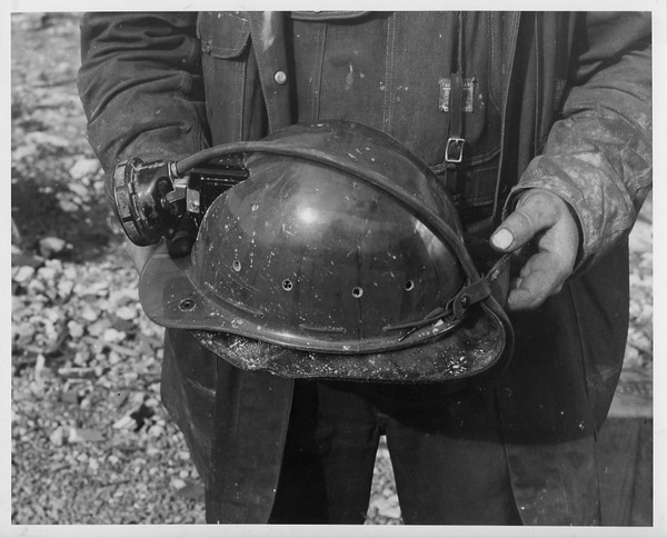 Close-up of miner's helmet