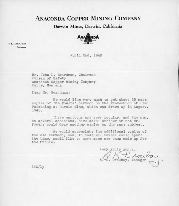 Anaconda Company Bureau of Safety, Correspondence