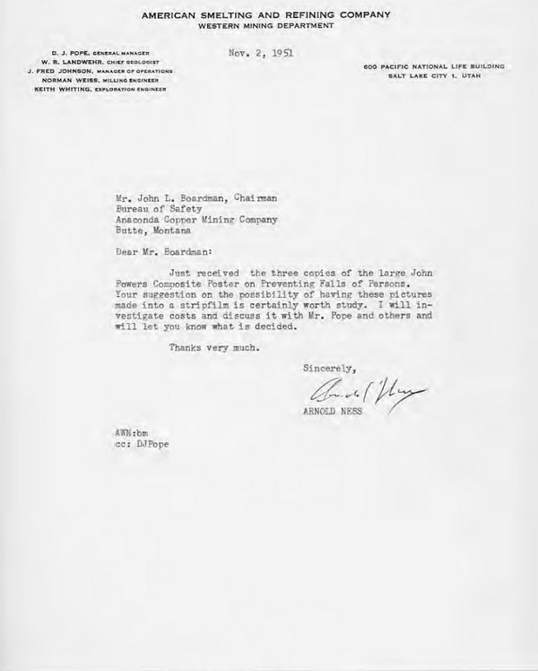 Anaconda Company Bureau of Safety, Correspondence