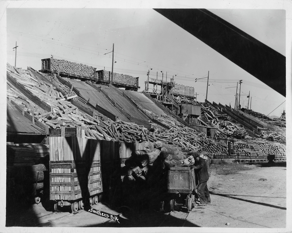 Timber dump at a Butte copper mine