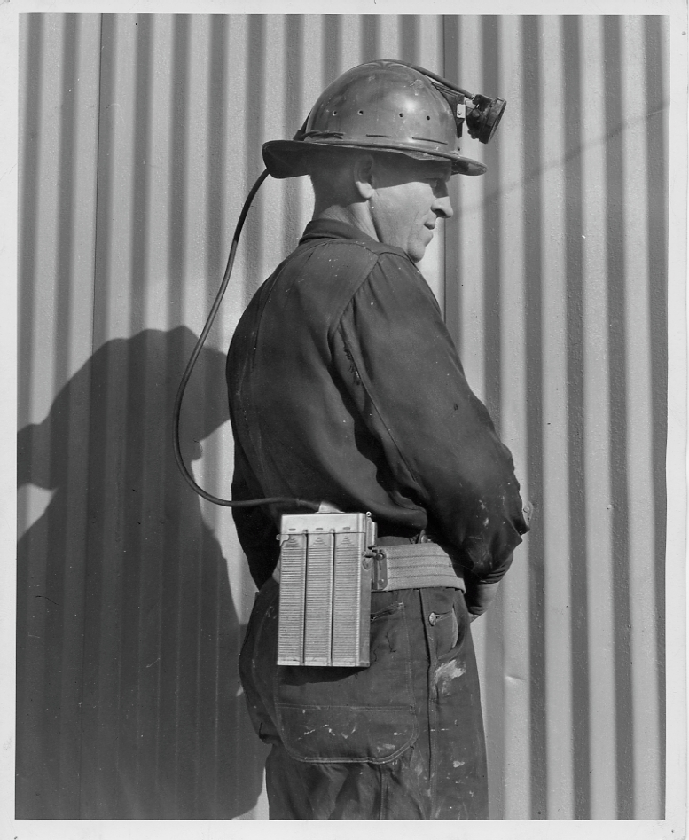 Jimmy Doran showing miner's gear