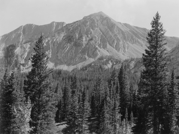 Gallatin Peak from Hellroaring Creek in the Spanish Peaks, Madison Range, Montana