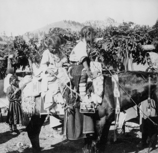 Crow Indian Girls on Horse, Pryor Gap, Montana
