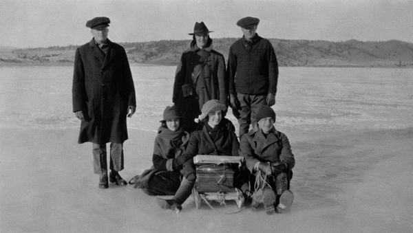 Sledding on the Ice, Lake Hauser, Near Helena, Montana